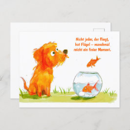 Waterverf Comic Dog en Goldfish Bowl Feestdagenkaart