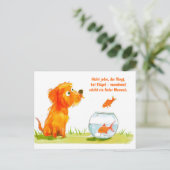 Waterverf Comic Dog en Goldfish Bowl Feestdagenkaart (Staand voorkant)