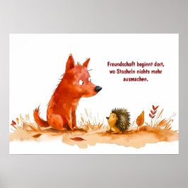 Waterverf Comic Dog en Hedgehog Encounter Poster