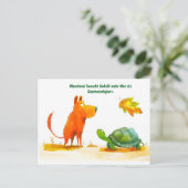 Waterverf Comic Dog en Tortoise Turtle Ontmoeting Feestdagenkaart (Staand voorkant)