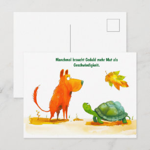 Waterverf Comic Dog en Tortoise Turtle Ontmoeting Feestdagenkaart
