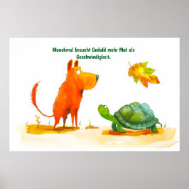 Waterverf Comic Dog en Tortoise Turtle Ontmoeting Poster