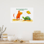 Waterverf Comic Dog en Tortoise Turtle Ontmoeting Poster (Keuken)