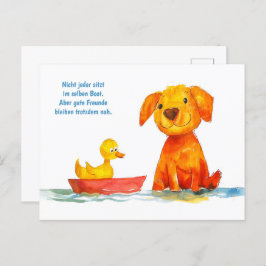 Waterverf Comic Dog Kijken Eend In Boot Feestdagenkaart