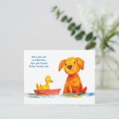 Waterverf Comic Dog Kijken Eend In Boot Feestdagenkaart (Staand voorkant)