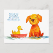 Waterverf Comic Dog Kijken Eend In Boot Feestdagenkaart (Voorkant)