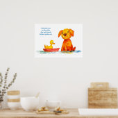 Waterverf Comic Dog Kijken Eend In Boot Poster (Keuken)