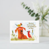 Waterverf Comic Dog met twee papegaaien Feestdagenkaart (Staand voorkant)