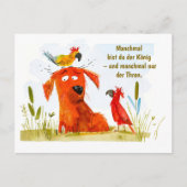 Waterverf Comic Dog met twee papegaaien Feestdagenkaart (Voorkant)