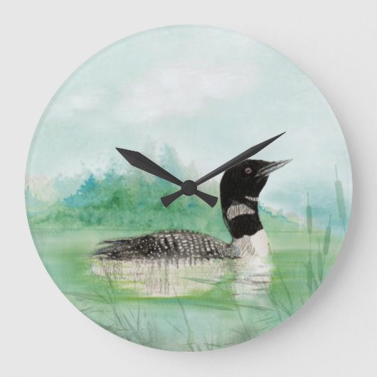 Waterverf Common Loon Bird Natuur Art Grote Klok (Voorkant)