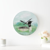 Waterverf Common Loon Bird Natuur Art Grote Klok (Huis)