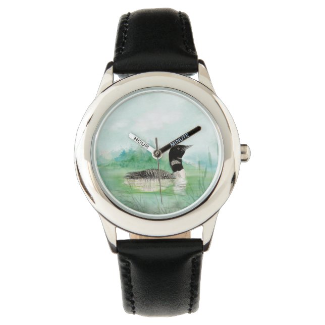 Waterverf Common Loon Bird Natuur Art Horloge (Voorkant)