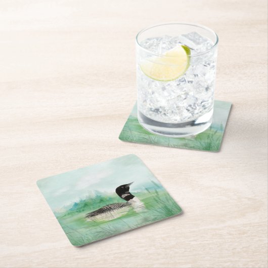Waterverf Common Loon Bird Natuur Art Kartonnen Onderzetters (Insitu)