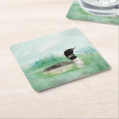 Waterverf Common Loon Bird Natuur Art Kartonnen Onderzetters (Schuin)