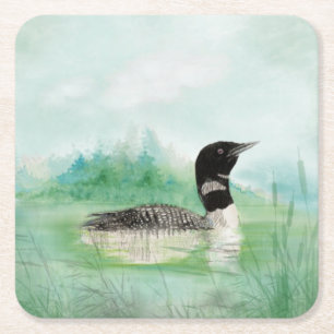 Waterverf Common Loon Bird Natuur Art Kartonnen Onderzetters