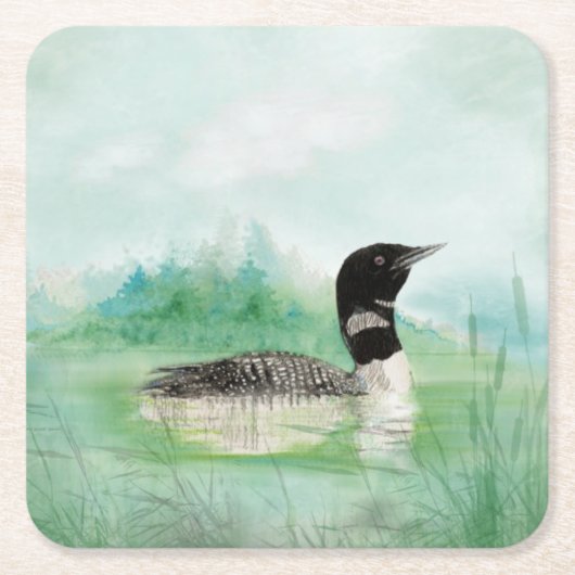 Waterverf Common Loon Bird Natuur Art Kartonnen Onderzetters (Voorkant)