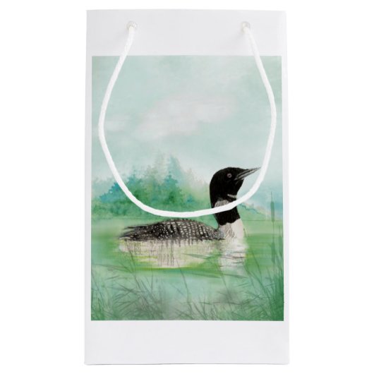 Waterverf Common Loon Bird Natuur Art Klein Cadeauzakje (Achterkant)