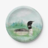 Waterverf Common Loon Bird Natuur Art Papieren Bordje (Voorkant)