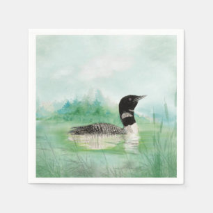 Waterverf Common Loon Bird Natuur Art Servetten