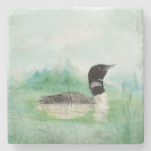Waterverf Common Loon Bird Natuur Art Stenen Onderzetter (Voorkant)