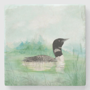 Waterverf Common Loon Bird Natuur Art Stenen Onderzetter