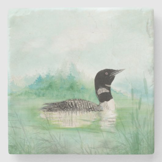 Waterverf Common Loon Bird Natuur Art Stenen Onderzetter (Voorkant)