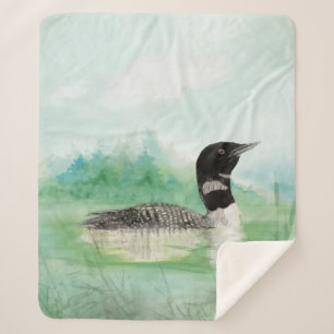 Waterverf Common Loon Bird Willife Natuur Art Sherpa Deken
