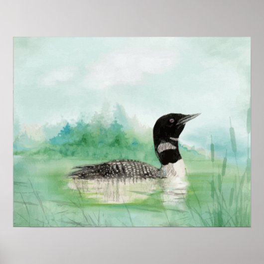 Waterverf Common Loon Wilderness Bird Art Poster (Voorkant)