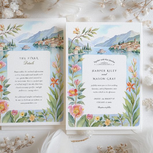 Waterverf Comomeer Italiaans Lakeside Wedding Kaart