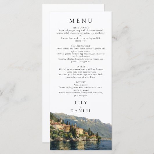 Waterverf Comomeer Italië Destination Wedding Menu (Voorkant / Achterkant)