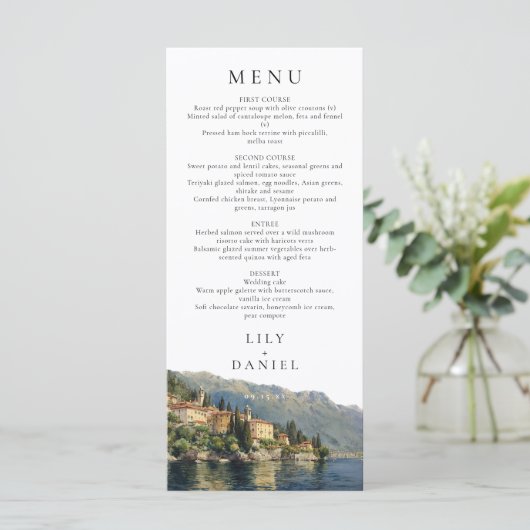 Waterverf Comomeer Italië Destination Wedding Menu (Staand voorkant)