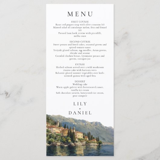 Waterverf Comomeer Italië Destination Wedding Menu (Voorkant)