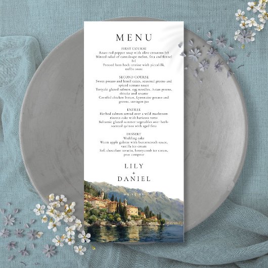 Waterverf Comomeer Italië Destination Wedding Menu