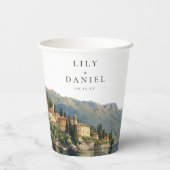 Waterverf Comomeer Italië Destination Wedding Papieren Bekers (Achterkant)