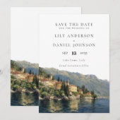 Waterverf Comomeer Italië Destination Wedding Save The Date (Voorkant / Achterkant)