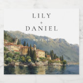 Waterverf Comomeer Italië Destination Wedding Sparkling Wijnetiket (Enkel label)