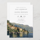 Waterverf Comomeer QR Code Italiaans Trouwen Kaart (Voorkant / Achterkant)