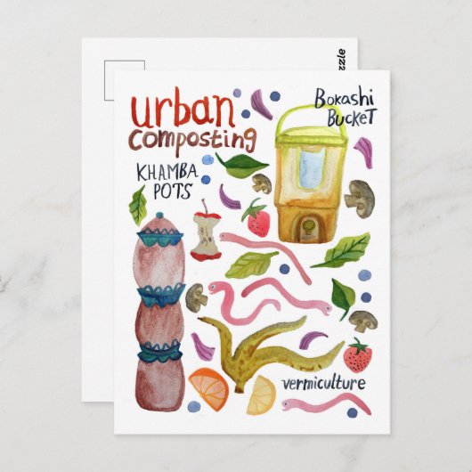 Waterverf compostering Kunst met handschrift Recyc Briefkaart (Voorkant / Achterkant)