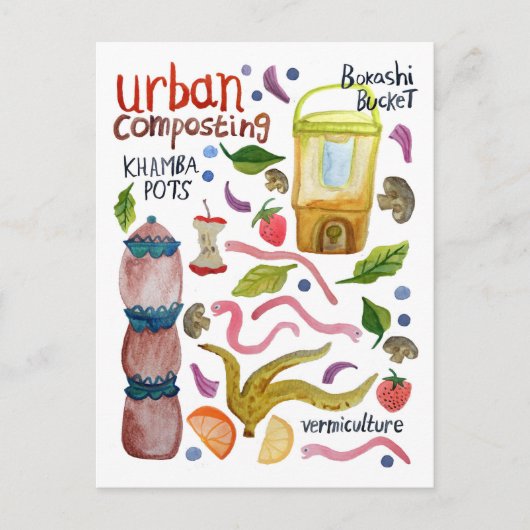 Waterverf compostering Kunst met handschrift Recyc Briefkaart (Voorkant)