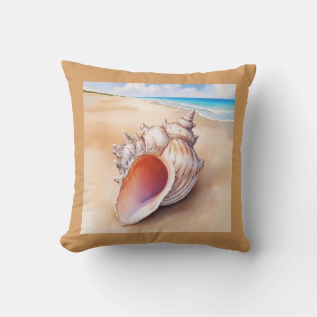Waterverf Conch Shell op het strand Buitenkussen (Voorkant)