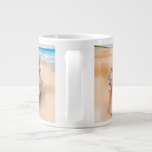 Waterverf Conch Shell op het strand Grote Koffiekop (Achterkant)