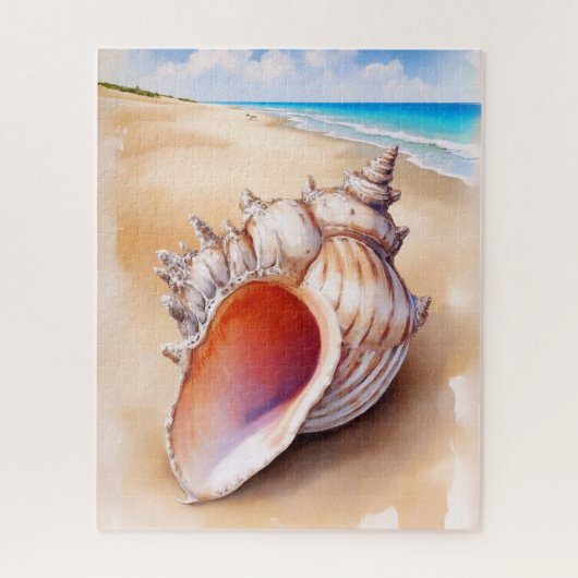 Waterverf Conch Shell op het strand Legpuzzel (Verticaal)