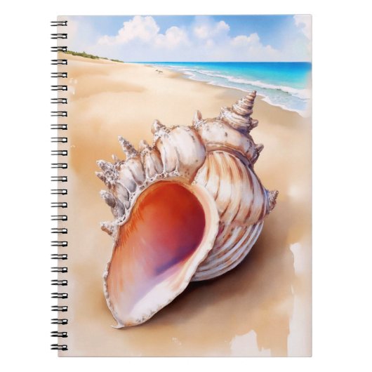 Waterverf Conch Shell op het strand Notitieboek (Voorkant)