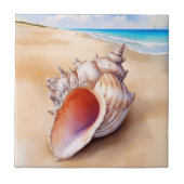 Waterverf Conch Shell op het strand Tegeltje (Voorkant)