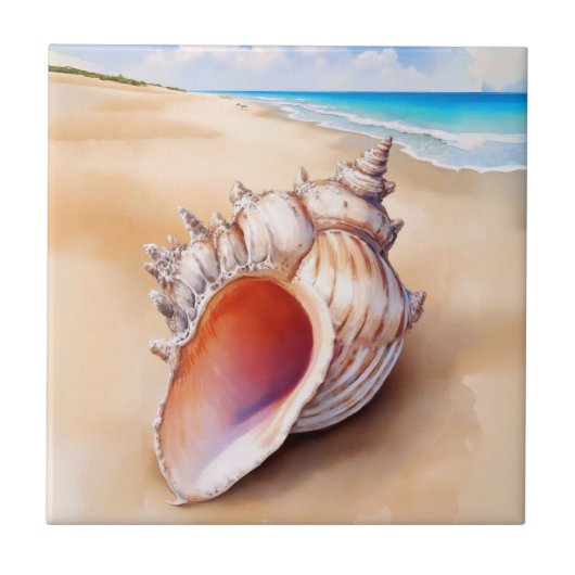 Waterverf Conch Shell op het strand Tegeltje (Voorkant)