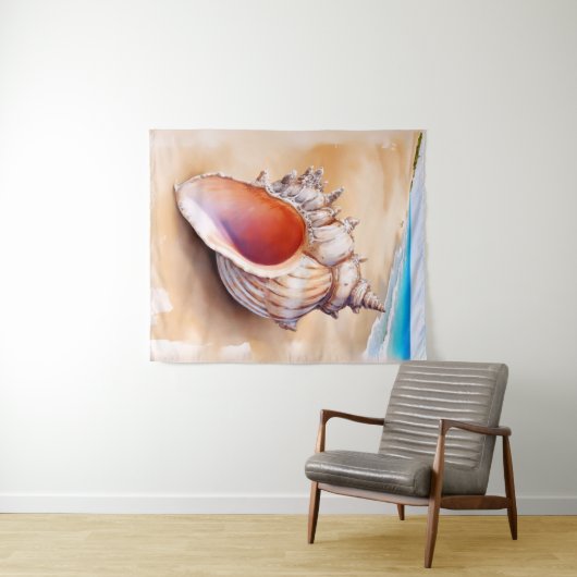 Waterverf Conch Shell op het strand Wandkleed (In Situ (horizontaal))