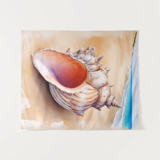 Waterverf Conch Shell op het strand Wandkleed (Voorkant (horizontaal))