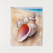 Waterverf Conch Shell op het strand Wandkleed (Voorkant)