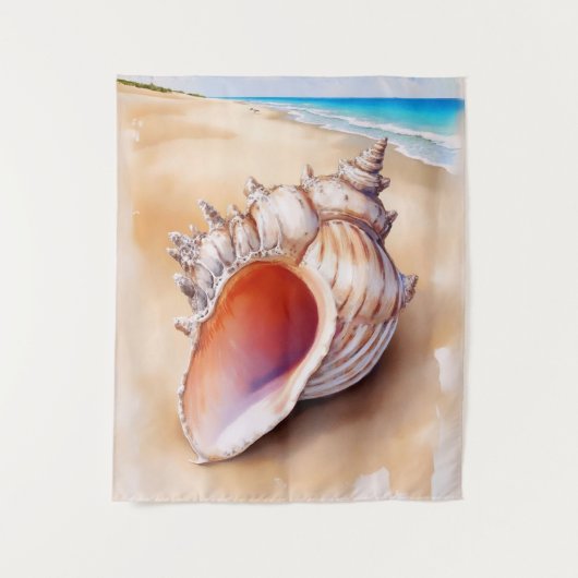 Waterverf Conch Shell op het strand Wandkleed (Voorkant)