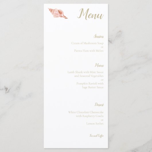 Waterverf Conch Zeeschelp Trouwmenu Menu (Voorkant)